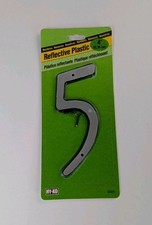 Hy-Ko 5 4" Reflective Plastic House Number With Nails Silver Black Part 30605