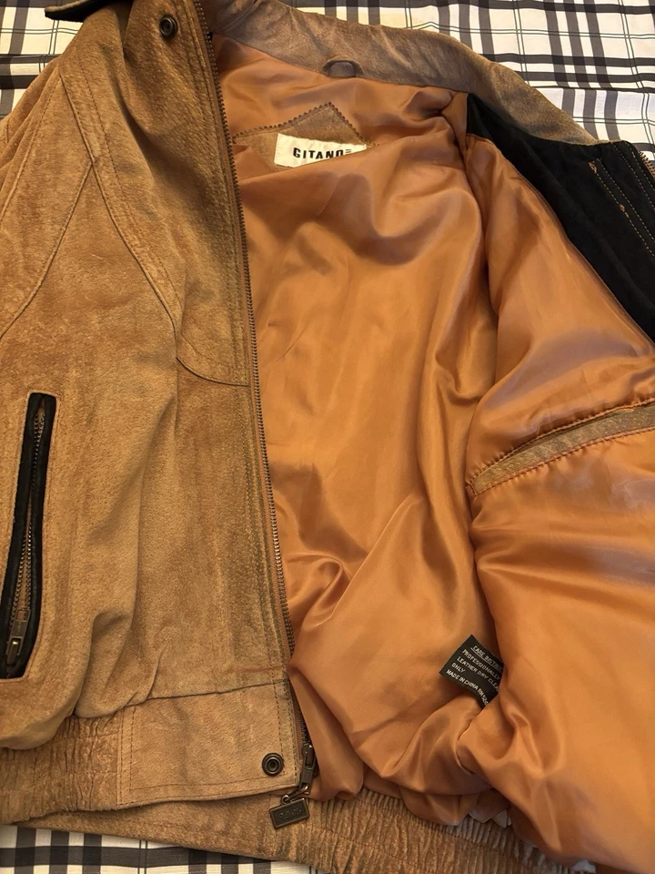 Gitano/Leather Medium Nubuck Leather Brown Bomber Jacket Men’s - Image 3 of 4