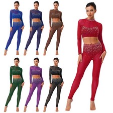 Womens Outfits Patchwork Romper Leotard Dancewear Athletic Dance Yoga Glittery