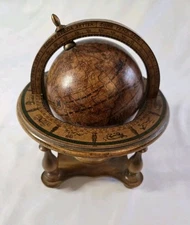 Vintage Old World Zodiac Italian Wooden World Table Top Globe Made in Italy Map