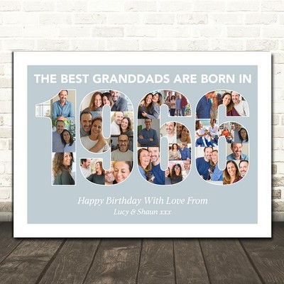 Fotocollage blau Geburtstagsgeschenk für Opa 25-Fotojahr 1966 Druck oder Leinwand