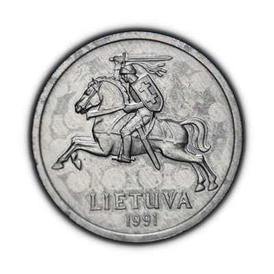 LITHUANIA. 1991, 1 Centas - Vytis Knight on Horseback, Columns of Gediminas 1