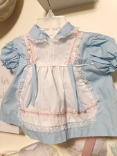 Vintage Cradle Togs Baby Dresses Embroidered Aprons 12 Months Blue With Ruffles