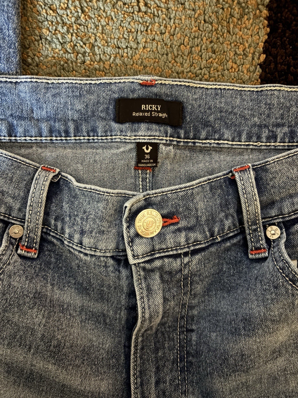 True Religion Ricky Relaxed Straight Jeans Mens Blue Denim Size 36 thumbnail 2