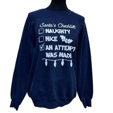 Upcycled Hand Printed Large Christmas Santa Checklist Naught Nice Sweatshirt