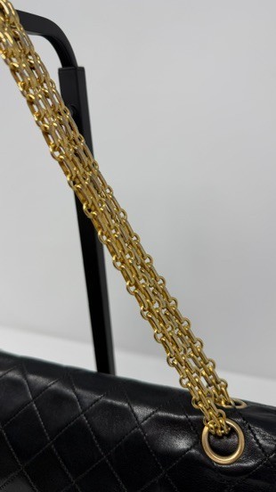 Rare Vintage Chanel Black Lambskin Medium Double Flap 24K Gold HW thumbnail 11