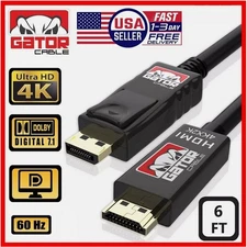 DisplayPort DP to HDMI Cable 60Hz 2160P 25.92Gbps 4K HDR Audio Video Adapter 6FT