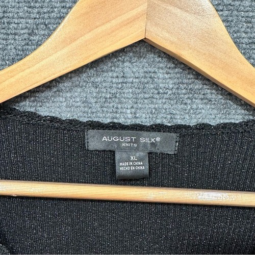 Vintage Y2K August Silk XL silk metallic wrap sweater top black shirt waist tie - Picture 5 of 10