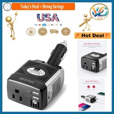 150W Car Power Inverter 12V to 110V with Dual USB Ports Rotatable Plug