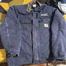 CARHARTT Jacket XL Insulated Duck Canvas Arctic Quilt Lined Chore Coat Blue