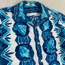 Vintage 1960s Malihini Barkcloth Hawaiian Shirt Fish Rockabilly Loop Collar VTG