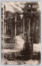 Entrance to Douglas Lodge Itasca State Park Minnesota MN US Flag RPPC Postcard