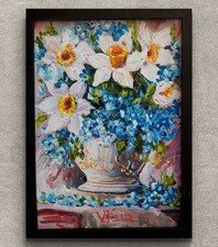 Original Blumen Stillleben 21/30cm - Rahmen - Handgemalt - Blumenbild modern