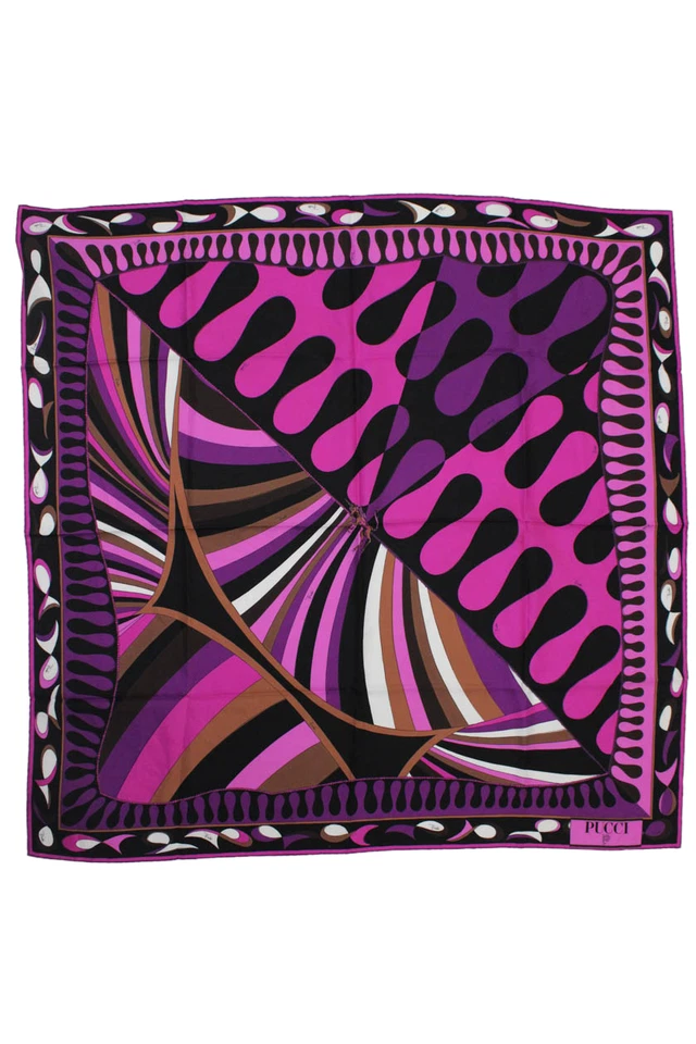 Bufanda Emilio Pucci para mujer con estampado geométrico de seda rosa negro Foto 2 de 4