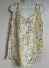 Cabi 100% Silk Tank Women’s Size Medium Blouse Whisperwood Yellow Floral