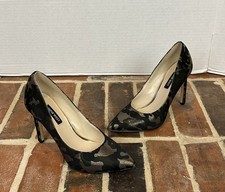 Nine West Green Gold Pumps Pointed-Toe Stilettos Metallic Camo Print Women’s 6.5