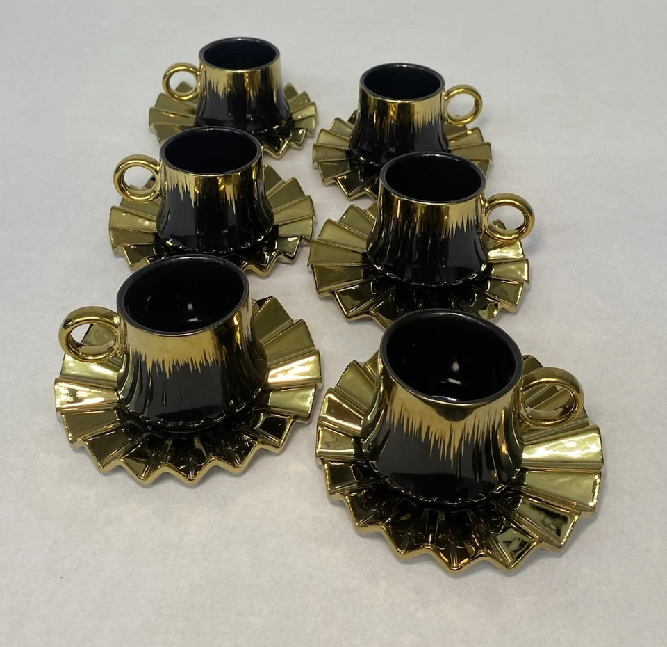 Juego de tazas de café espresso de porcelana dorada árabe 6 piezas 90 ml juego de regalo de café/té de cerámica Foto 3 de 4