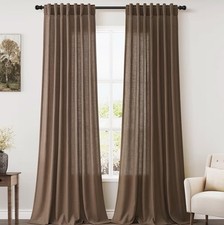 Linen Look Curtains 52x90 In Brown Light Filtering Living Room 2 Panels