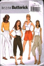 5358 Vintage Butterick Sewing Pattern Misses Loose Fitting Pull on Shorts Pants