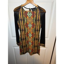 MinkPink Tribal Print Mesh Sleeve Bodycon Mini Dress NWT Size Medium