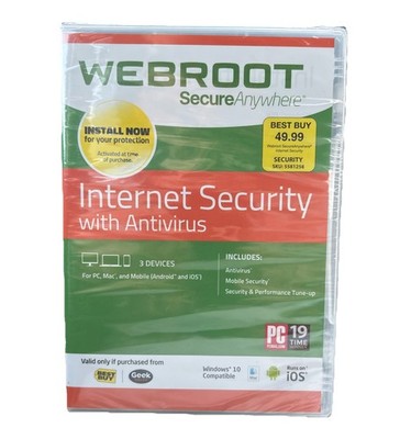 WEBROOT Secure Anywhere Internet Security - Antivirus 3 Devices NEW SEALED