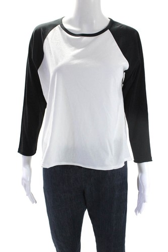 Lilla P Womens 3/4 Raglan Sleeve Crew Neck Baseball Tee Shirt Black White XS