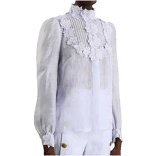 zimmermann LOVESTRUCK TRIM SHIRT PERIWINKLE Button Up Blouse Silk Linen Designer