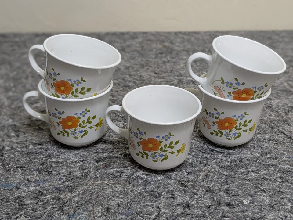 Juego de 5 tazas planas florales flor silvestre vintage CORNING CORELLE café té Foto 3 de 4