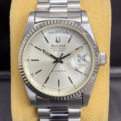 Rare Bulova President Super Seville Day Date Automatic Silver