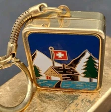 Vtg Music Box Keychain Clover Edelweiss Switzerland Sankyo Cabin Mountains Works