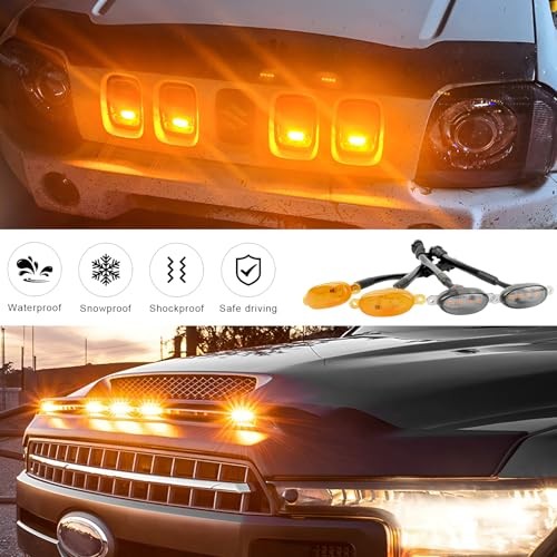 4PCS Car Front Grille Light, Bright Amber Lens LED Grill 4pcs Black & Yellow - Picture 6 of 6