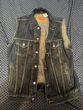 Levis Dark Wash Denim Trucker Vest Sleeveless Jacket Size M Smash