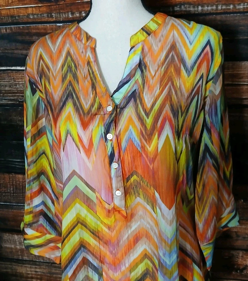 Peppermint Bay Tunic Top Size L Cotton Rayon Blend Lightweight 3/4 Sleeves Sheer - Image 4 of 4