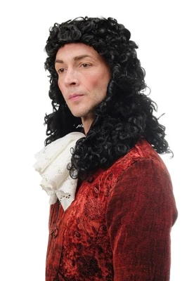 Perücke Herren historisch Renaissance Barock Edelmann Adel König Locken Schwarz - Bild 1 von 4