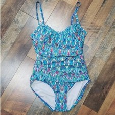 Jantzen One Piece Blue Multi color Ruched Swimsuit, Size 10