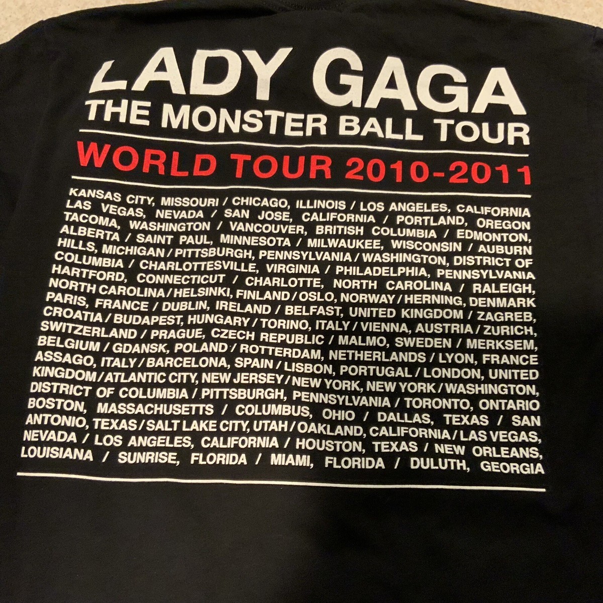 Lady Gaga 2010 Monster Ball Official Tour Small 2 Sided T