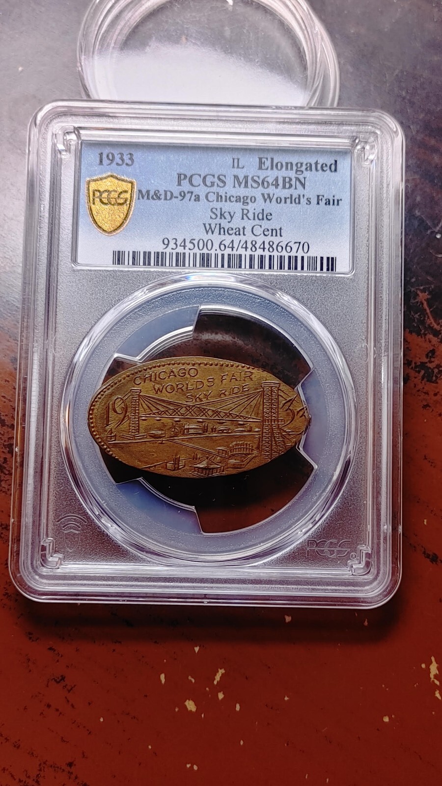 1933 Chicago Worlds Fair Sky Ride Elongated Wheat Cent PCGS MS64 BN         4896