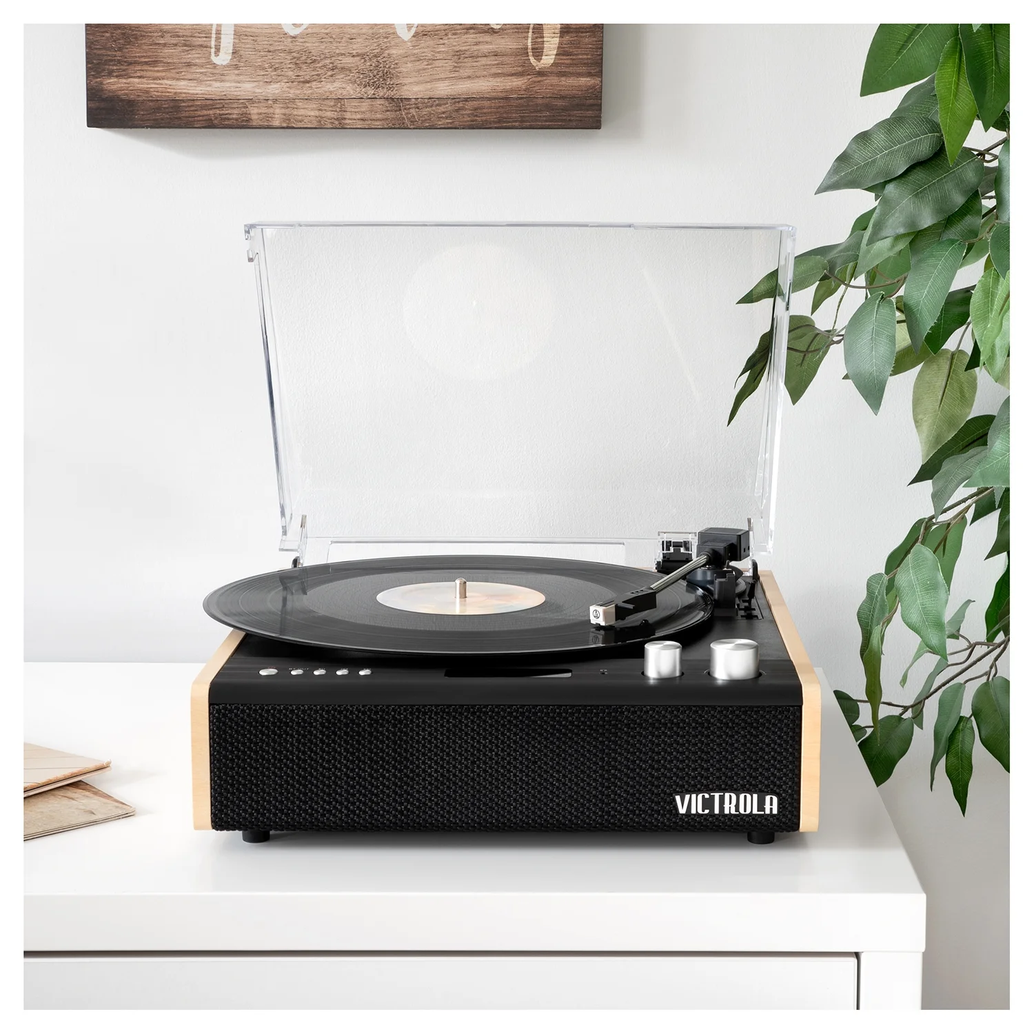 Bluetooth Record Player with Built-In Speakers 3-Speed Turntable-image