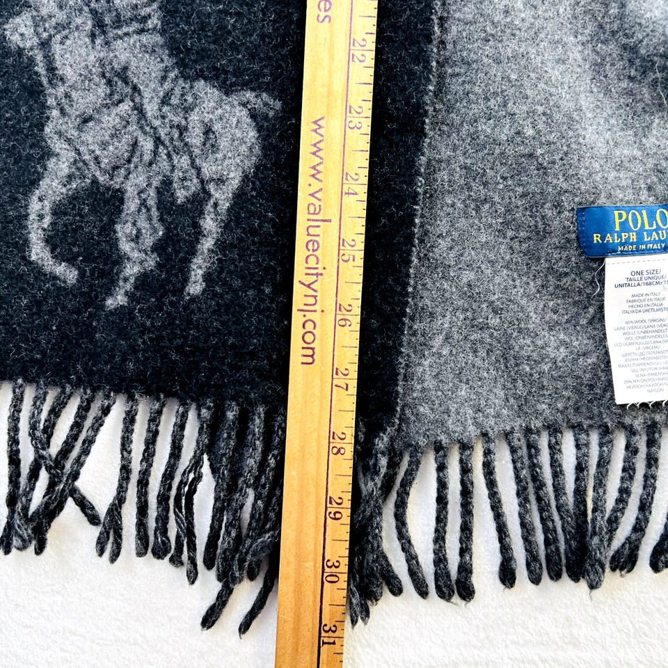 Шарф Polo Ralph Lauren черный серый шерстяной пони зимний уличный опрятный бревно мужской - Изображение 4 из 4