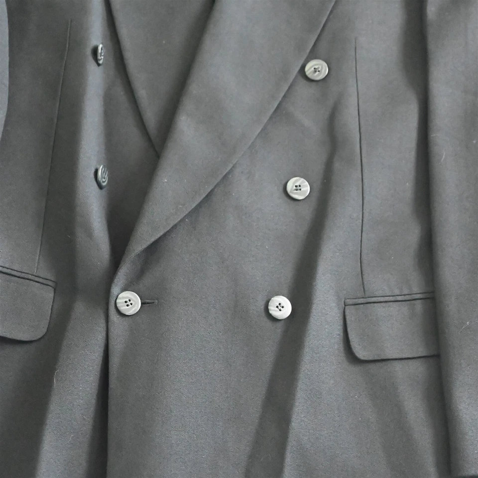 Винтажный сделано в США 42L твердый черный 100% шерсти двубортный блейзер спортивное пальто - Изображение 3 из 4