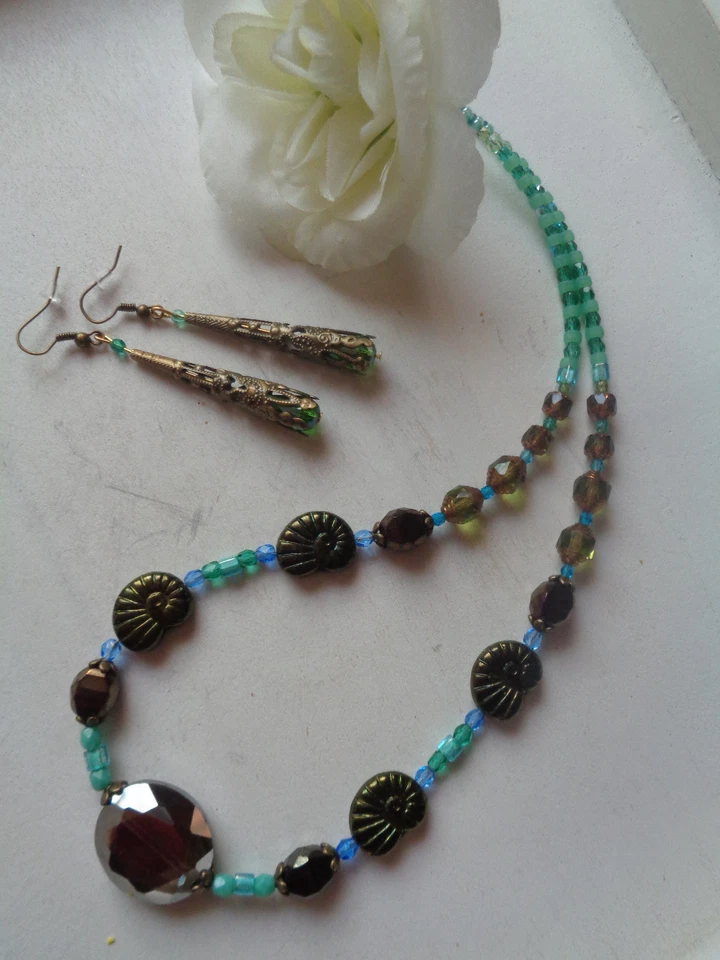 Elegantes Schmuckset Kette + Ohrhaken Vintage türkis bronze UNIKATE