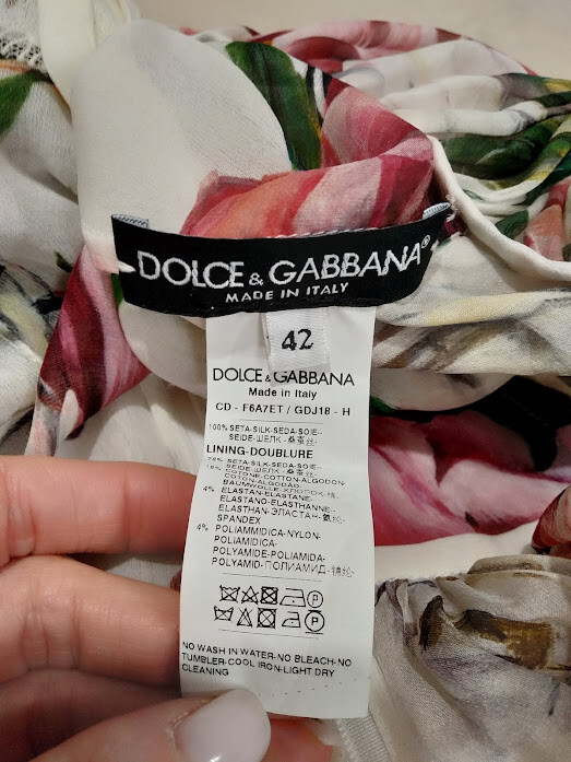 DOLCE&GABBANA シルク 100% シフォン フリル 花柄 ピンク系 AUTH Dolce&Gabbana Peony Roses floral printed silk chiffon