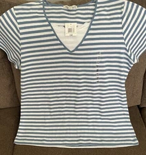 NWT Women’s Carolyn Taylor Striped Short Sleeve Double Layer V-Neck Top Size 1X