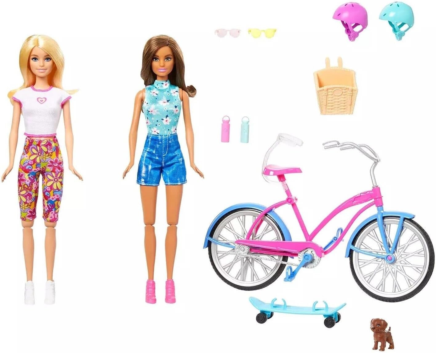 Barbie Outdoor Bike Beach Cruiser and Skateboard Playset Bundle W/Dog NEW SEALED