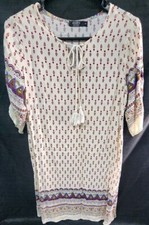 Aranee Summer Boho Tunic Dress Sz Small Colorful Tasseled Loose Gypsy New