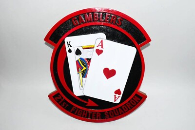21st Fighter Squadron Gamblers Plaque,14'', Mahogany