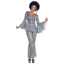 Amscan Dancing Queen 1970's Disco Swirly Flared Trippy Print Adult Costume 