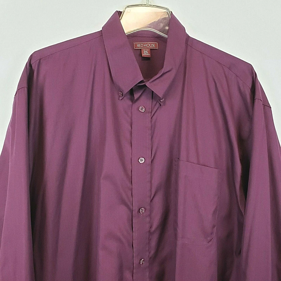 Camisa Red House Para Hombre Talla 2XL Púrpura 100% Algodón Manga Larga Cuello Botón Bolsillo Foto 2 de 4