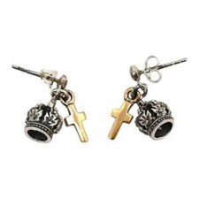 925 Sterling Silver Biker Cross Earrings