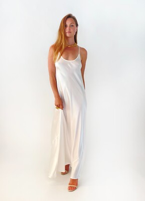 VACANCES 100% silk charmeuse non see through maxi slip dress size S/M WHITE | eBay VACANCES 100% silk charmeuse non see through maxi slip dress size S/M WHITE | eBay